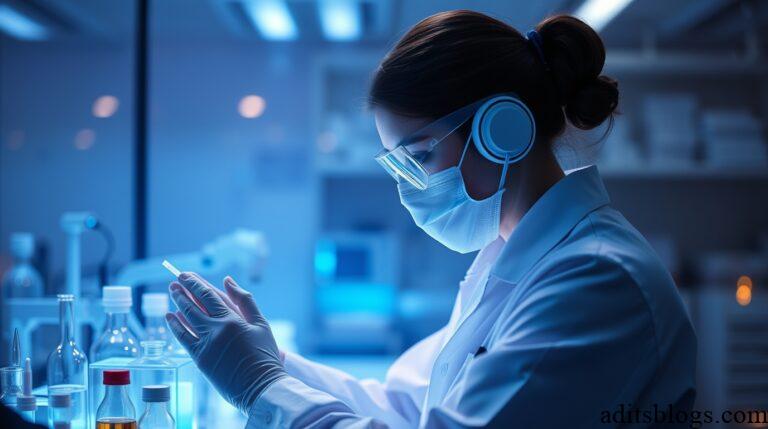 Finance & Business - High-resolution stock photo of USING AI IN HEALTHCARE IN LAB TESTING, ethereal and spiritual vibe, commercial quality, light aura, mystical feeling