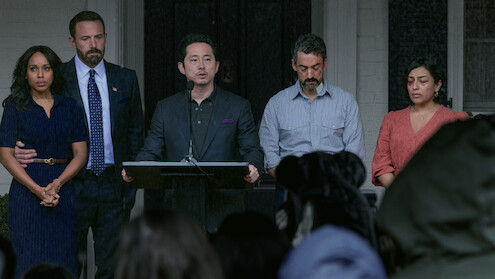 Animals on Netflix: Cast, Story and Why the Thriller Is Trending 5 The cast of Animals at a podium in a public statement scene
