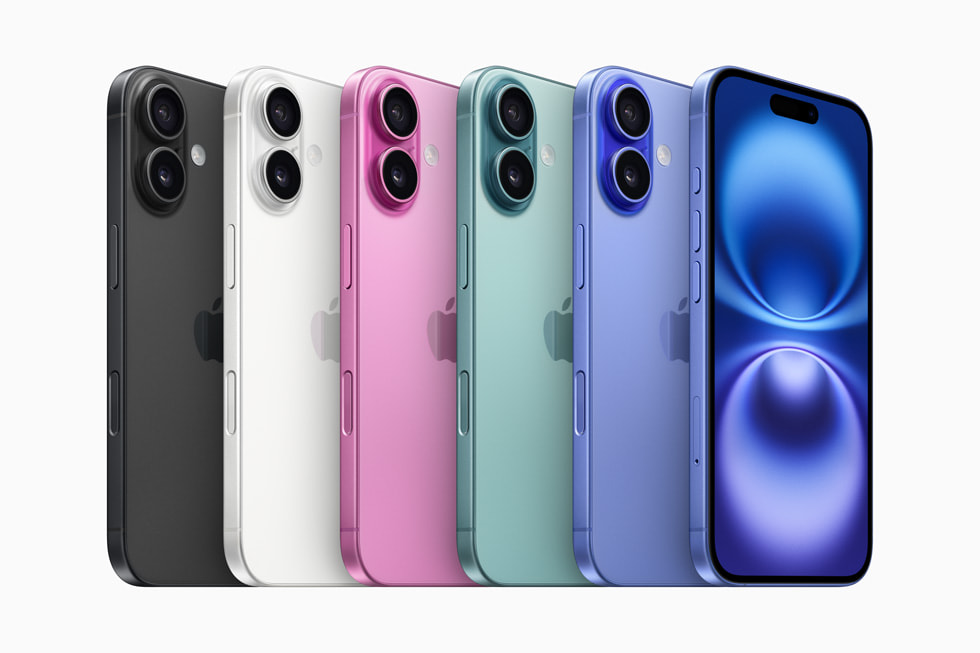 Apple iPhone 16 colours: black, white, pink, teal and Ultramarine