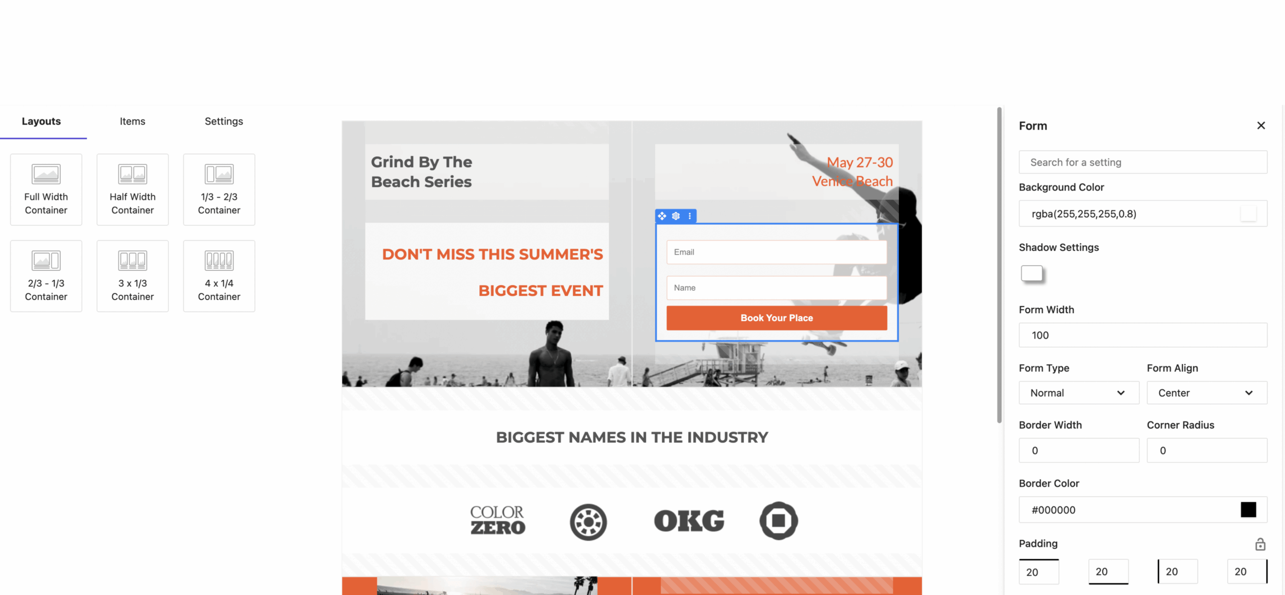 Official Moosend landing page builder screenshot from its Partner Resource Center.