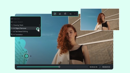 Filmora official demonstration of object removal from video.